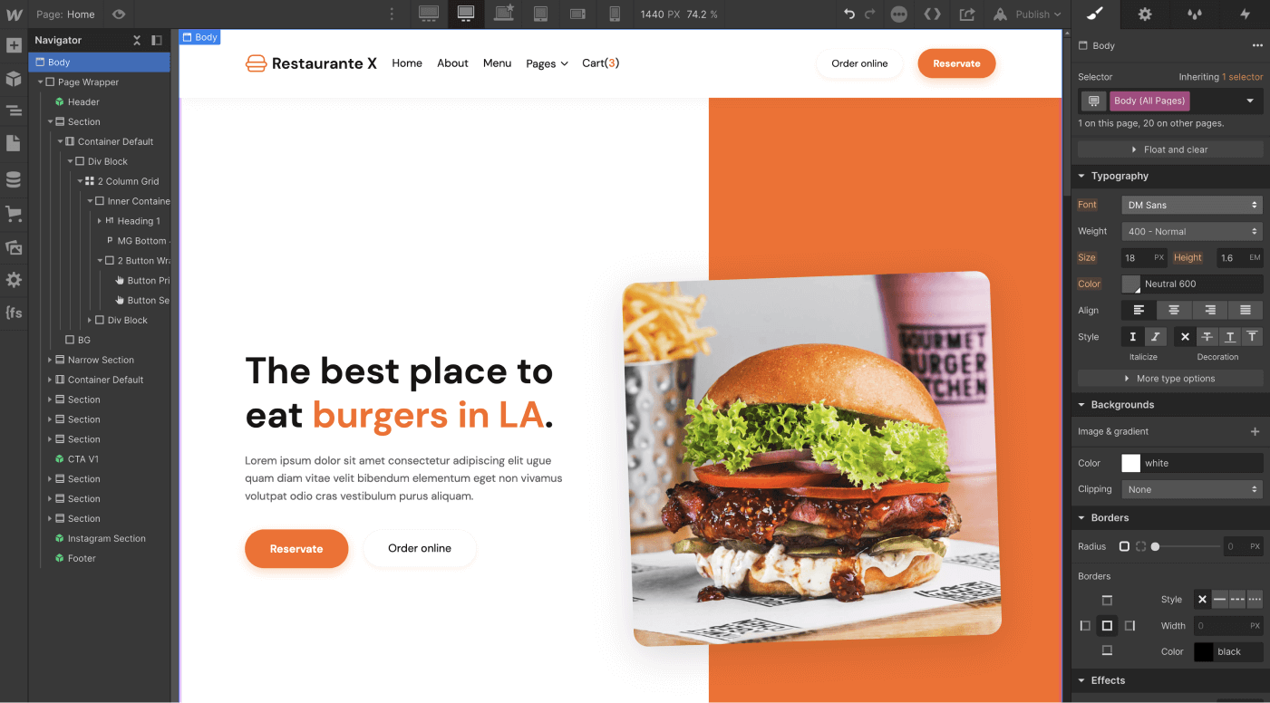 Typography - Restaurante X Webflow Template